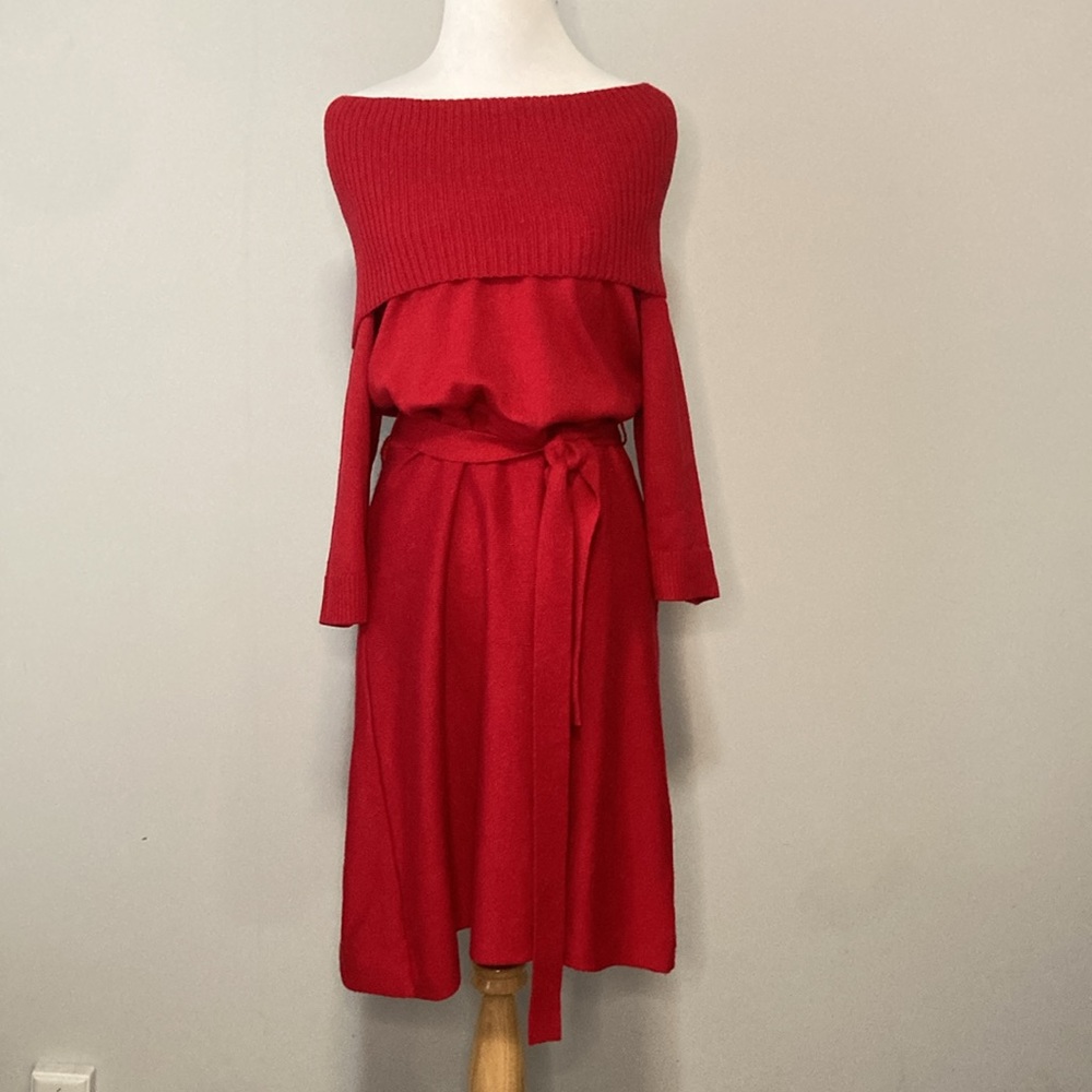 Talbots Red Sweater Dress Cowl Neckline large petite - Picture 7 of 9